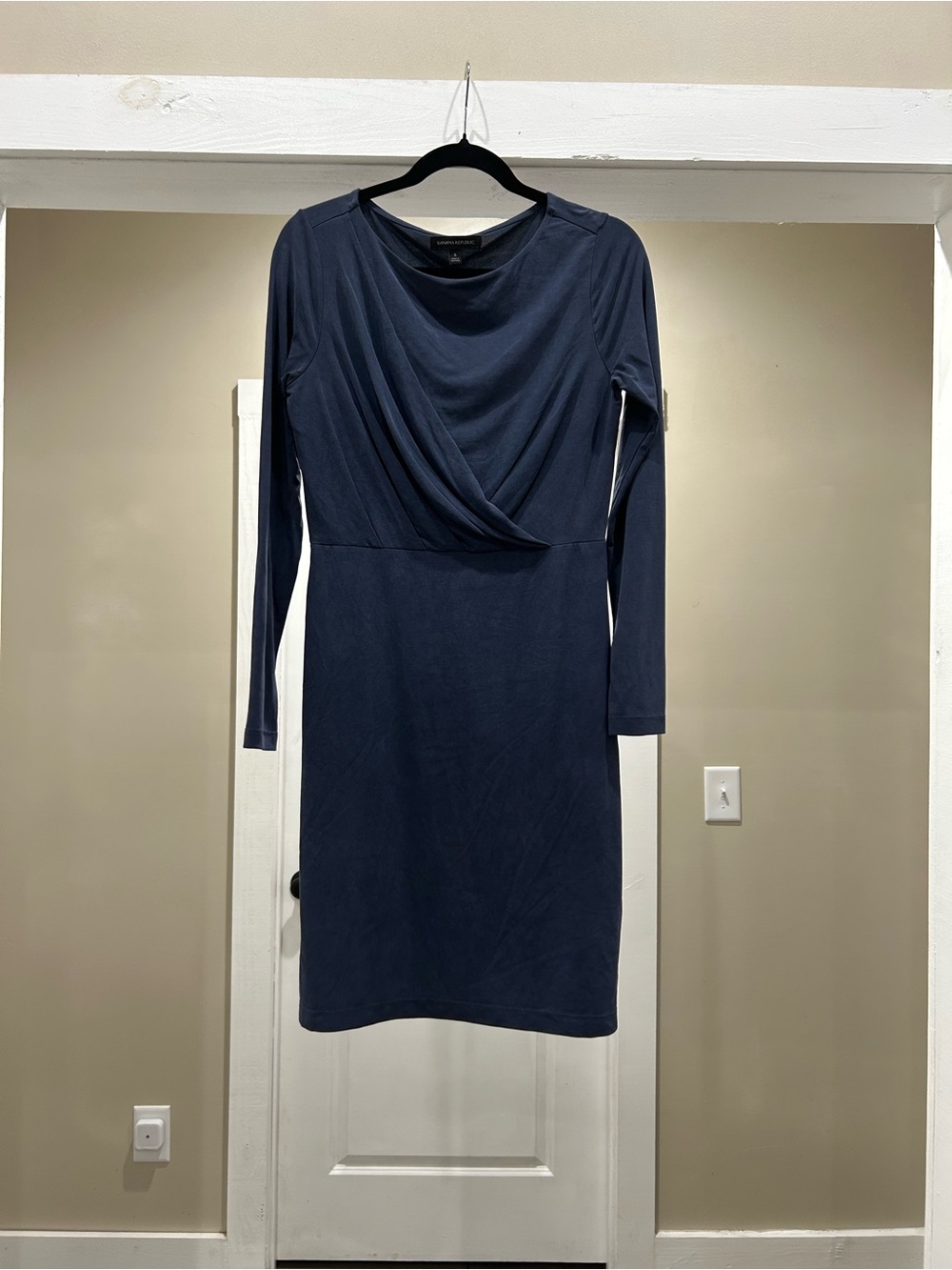 Banana Republic Navy Draped Long-Sleeve Sheath Dress